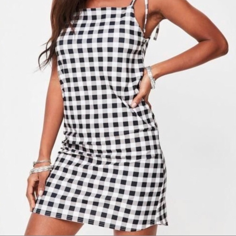 Black Gingham Jersey Cami Shift Dress